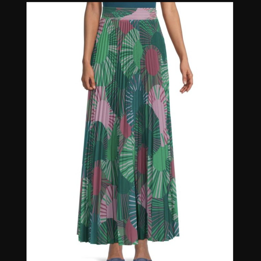 BA&SH JUPE PLEATED MAXI SKIRT/ SIZE: SMALL / COLOR: GREEN MULTI